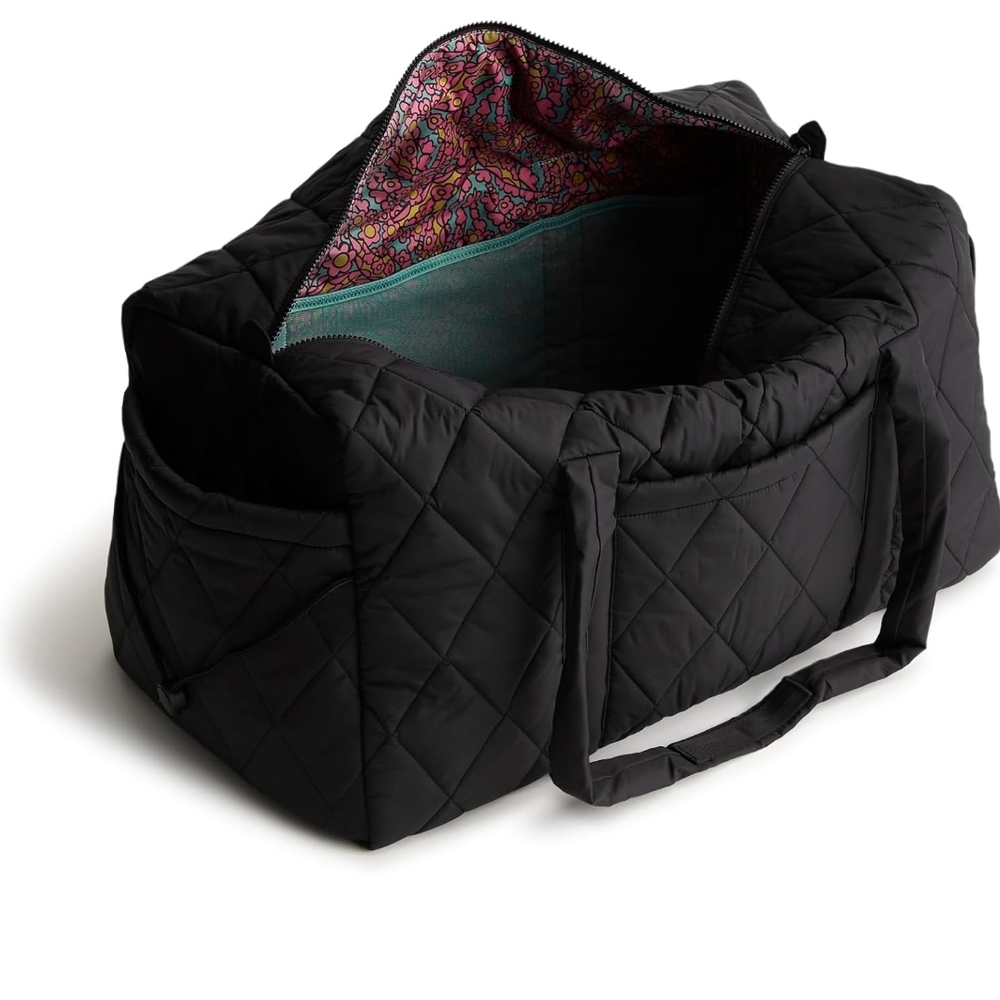 Vera Bradley Quilted Black Weekender Duffel with Colorful Printed Lining
